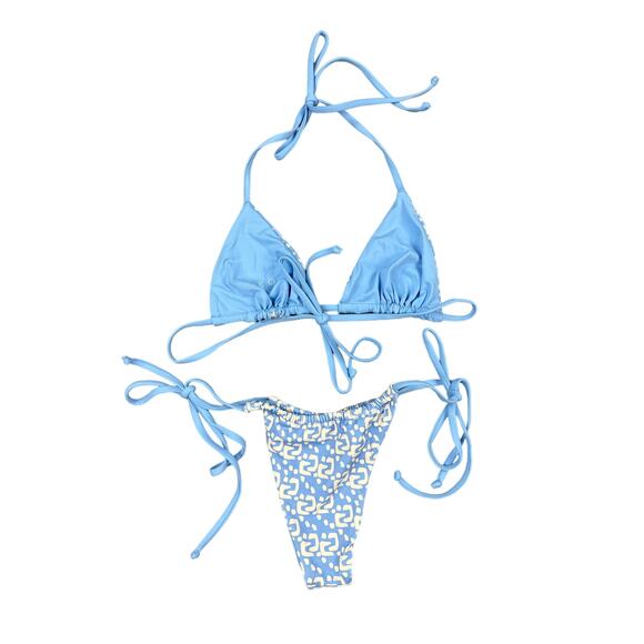 Aro Swim - Patterned Triangle Bikini Top & Bottoms Set in Light Blue & White - Picture 4 of 4